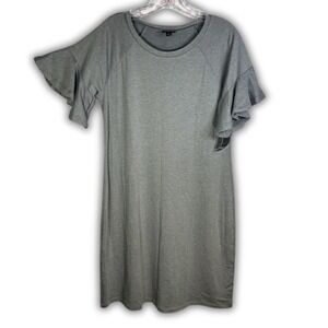 a.n.a A New Approach Women Grey Flutter Sleeve Crew Neck T Shirt Dress Size M